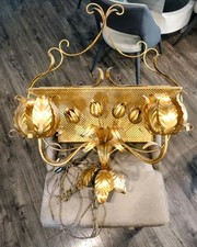 Beautiful Large Vintage 1970's Gold Wall Light Mounted Planter Box Chain Cord  picture