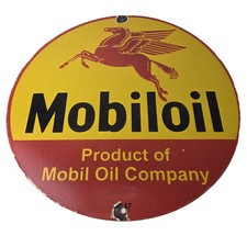 Vintage Mobiloil Porcelain Sign - Pegasus Mobil Oil Company Sign picture
