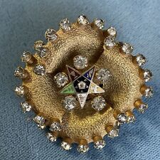 Masonic Eastern Star Brooch Pin GOLD Tone Textured Rhinestones MCM Enamel picture