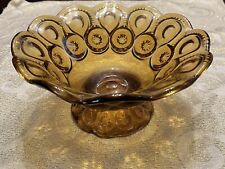Vintage LE Smith Moon and Star Amber Glass Pedestal Compote Bowl picture