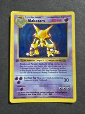 Pokemon 1ST EDITION ALAKAZAM 1/102 - 1999 BASE SET SHADOWLESS HOLO RARE - LP/MP picture