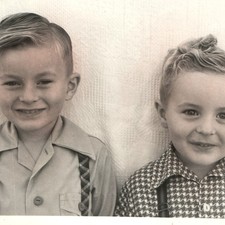1944 Two Smiling Young Boys Suspenders Snapshot Photo Brothers Children Fashion picture