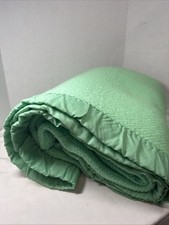 Vintage Sears Lime Green Polyester Blanket Satin Trim Twin Full Waffle Weave picture