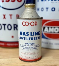 Vintage Coop Gas Line Antifreeze Can 12oz Cone Top Some Contents picture