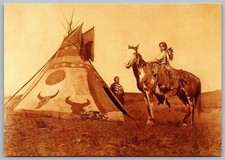 Painted Tipi Assiniboine Indian Child Sitting Horse Woman Bull Vtg Postcard C5 picture