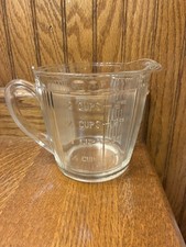 Vintage A&J Two Cup Ribbed Glass Measuring Cup Number 7218 picture