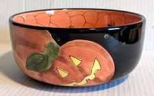 Laurie Gates Halloween Pumpkin Candy Dish Bowl Ceramic 7.5