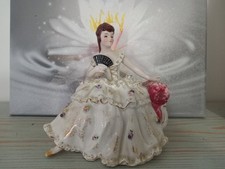 Vintage Beautiful Porcelan Victorian Lady With Fan On Red Couch picture