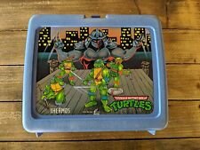 Vtg 1989 Blue Teenage Mutant Ninja Turtles Lunch Box & Thermos Original picture