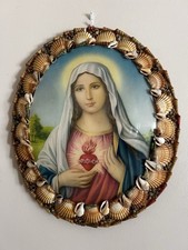 Vintage Immaculate Heart Of Mary Convex Glass In Shell Frame picture