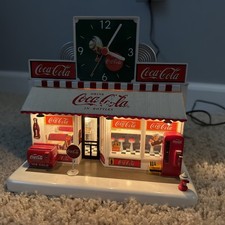 1999 Danbury Mint Coca Cola Soda Fountain Diner Diorama Light Up Clock Vintage picture