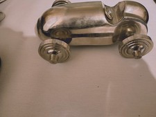 Vintage Art Deco Cast Metal Streamline Race Car Paperweight Desk Sculpture Model picture