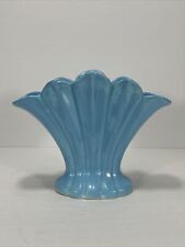 Vintage Camark Style Pottery Baby Light Blue Fan Vase 6.25