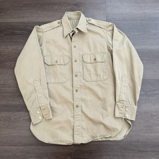 Vintage 40s US Military Khaki Twill Shirt WWll Korea Army Utility Cool Buttons picture