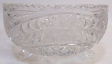 Brilliant Large Three Footed Cut Lead Crystal Fruit Bowl Centerpiece Floral VTG picture