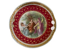 JKW Bavaria PLATE Courting Couples Women Red Gold Porcelain Hole Handles picture