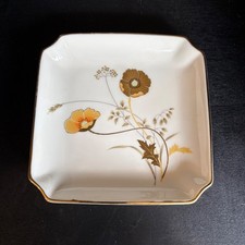 Vintage Otagiri Japan Golden Poppy Porcelain Trinket Dish Gold Rim Square 4.75in picture