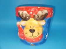 Christmas Reindeer Ceramic Cache Pot or Poinsettia Planter 4 1/2 x 4 1/2