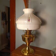 Vintage Aladdin Brass Oil Lamp, Large White Glass Shade, Purple Flowers, No. 23 picture