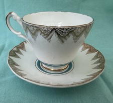 Regency Bone China Cup & Saucer Gold Trim Teal Stripe picture