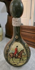 Vtg Italian Leather Wrapped Decanter Bottle Fox Hunting Scene Rico Italy MCM picture