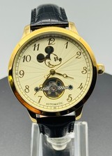 Rare Disney Elgin Mickey Mouse Large Automatic Skeleton Watch Cathedral Dial picture