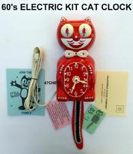 60's-RED ORIGINAL-JEWELED-ELECTRIC KIT CAT KLOCK-KAT CLOCK-VINTAGE-FELIX-WORKS picture