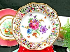Schumann Germany painted floral plate with open edges rose & tulip  1930s set  picture