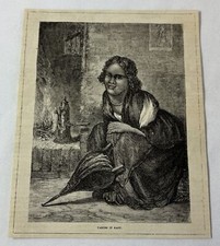 1877 magazine engraving ~ AFRICAN AMERICAN GIRL TAKING IT EASY BY THE FIRE picture