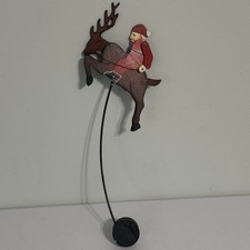RARE VTG Christmas Folk Art Metal Pendulum Santa/Reindeer Kinetic Balancing Art picture