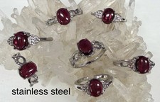 Wholesale 7 Pcs Natural Garnet Stainless Steel(316) Rings Crystal 7x9mm picture