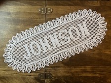 Custom Heirloom Name Doily Handmade Crochet Lace Doily - view description picture