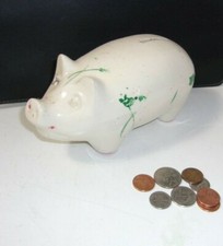 Piggy Bank Hand Painted Pearl China Co Made in USA Vintage Pig Figure picture