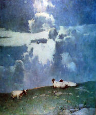 Oil painting Emil-Carlsen-Evening-Light cows cattle in cloudy day landscape art picture