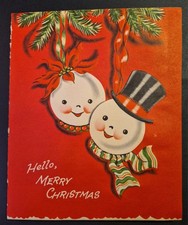 Vtg 1950's MCM Christmas Embossed Snowman Couple Card/Envelope Unused picture