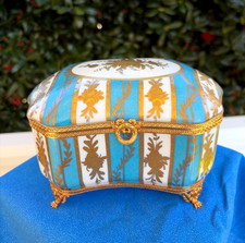 Stunning Hand-Painted Limoges Porcelain Trinket Box: Turquoise & Gold picture