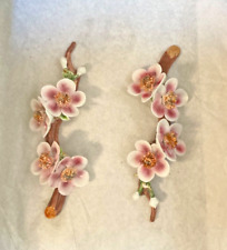 Vtg CAPODIMONTE-style porcelain cherry blossom tree branches stamped w crown & N picture