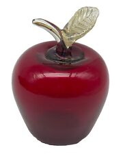 Vintage Rick Strini Art Glass Paperweight Sculpture Red Clear Apple Signed 5” picture