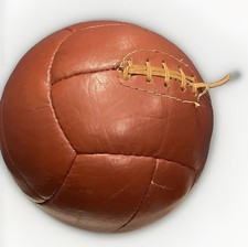 Vint. 1930-40s Leather Medicine Ball, Rare 14-Panel Tiento Style -9 lb Gym Decor picture