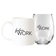 Before Work And After Work Mug And Stemless Wine Glass Set/Funny Clever Humor... picture