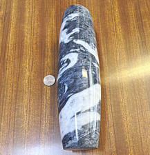 Stone Marbled Cylinder Vase, Polished Smooth Finish, Black White Gray picture