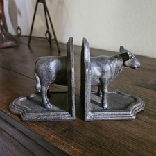 Vintage Heavy Cast Iron Cow Bookends picture