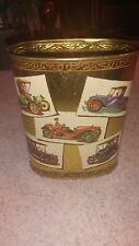 Vintage Mid Century Weibro Tin Oval Trash Can Antique Roadster Cars 13
