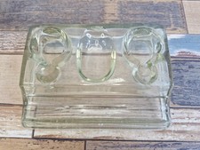 Vintage Clear Pressed Glass Double Inkwell Pen Stand Rest Desk Writing Accessory picture