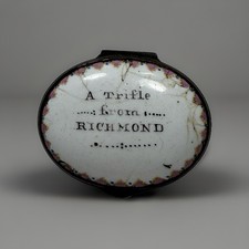 Antique 18thC English Bilston Battersea Enamel Pill Patch Box w/ Mirror Richmond picture