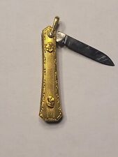 Vintage Gold Plated Pocket Knife Pendant 1920s Stainless Blade Excellent Cond picture