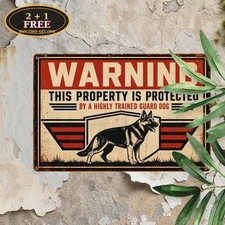 Guard Dog On Duty German Shepherd Security Warning Metal Tin Sign picture