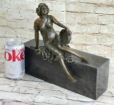 Signed Milo Bronze Art Deco Dancer Tambourine Sculpture Ankara Statue Figure NR picture