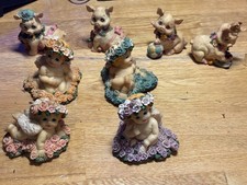 Vintage Figurine Lot of 8 Cherub Angels & Pigs Floral Resin Collectibles picture