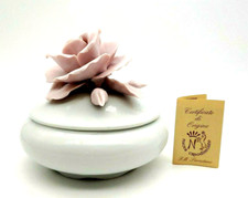 Vtg Nuova Capodimonte Italy Porcelain Pastel Pink Rose Trinket Box Large w/ COA picture